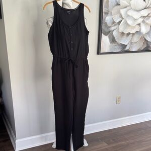 LOFT Black Sleeveless Button-Front look Jumpsuit with Drawstring Waist